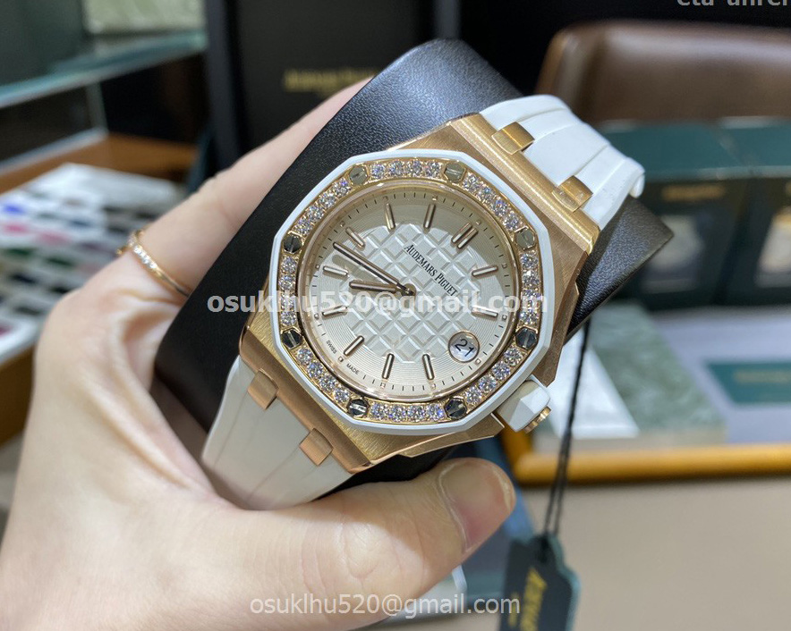AP Royal Oak Offshore 37mm Rosegold Diamond Weiße Damenuhr 57175ST