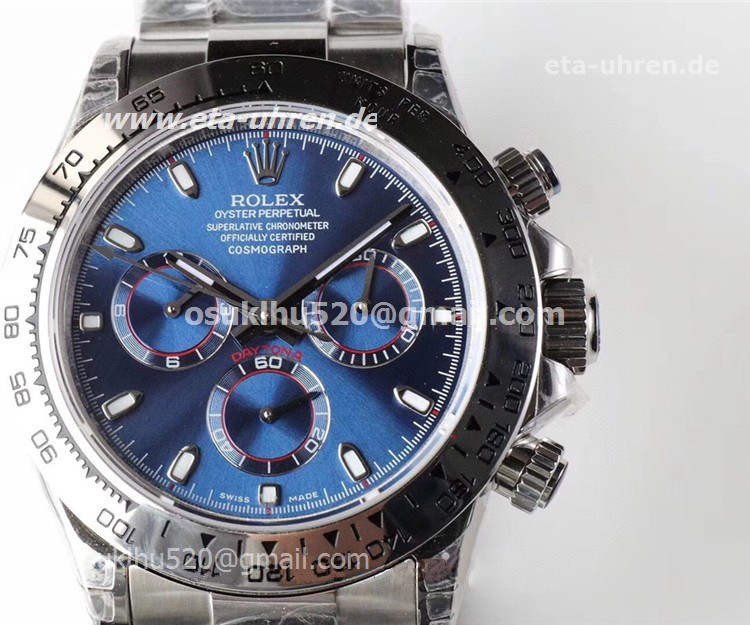 Rolex Daytona Blaues und rotes Ziffernblatt Gehäuse und Armband aus Edelstahl