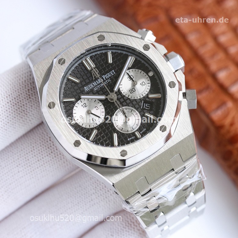 AP Royal Oak Chronograph Black Grande Tapisserie Face Stahlarmband