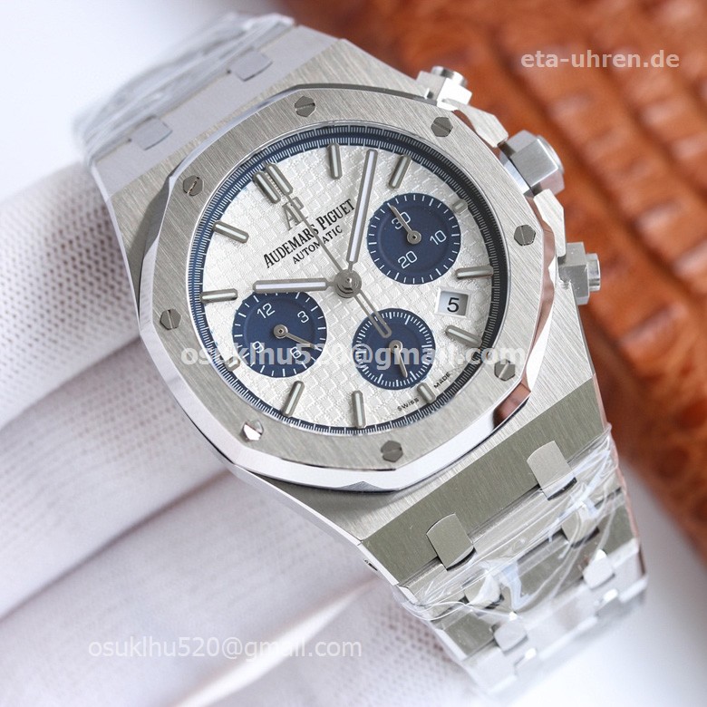 AP Royal Oak Chronograph 41mm weißes und blaues Gesicht Stahlarmband