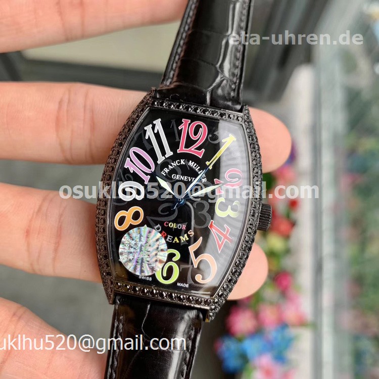 FM Color Dreams Automatic Black Case Diamanten Lünette Lederarmband