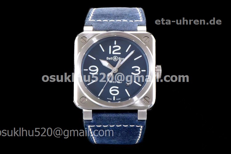Bell Ross 03-92 uhren blaue Ziffernblatt aus Stahl Lederriemen