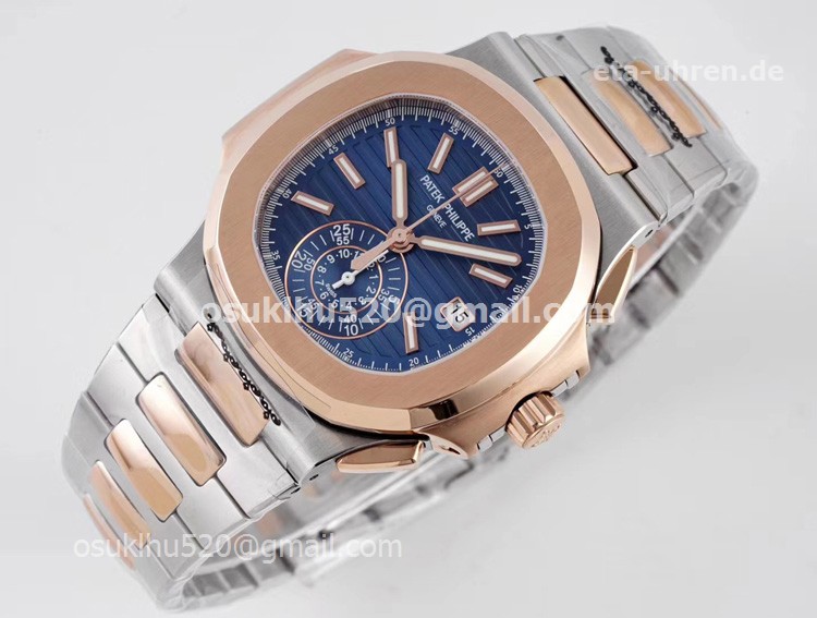 PP Nautilus Chronograph Rosegold und Stahl 5980/1AR blaues Gesicht