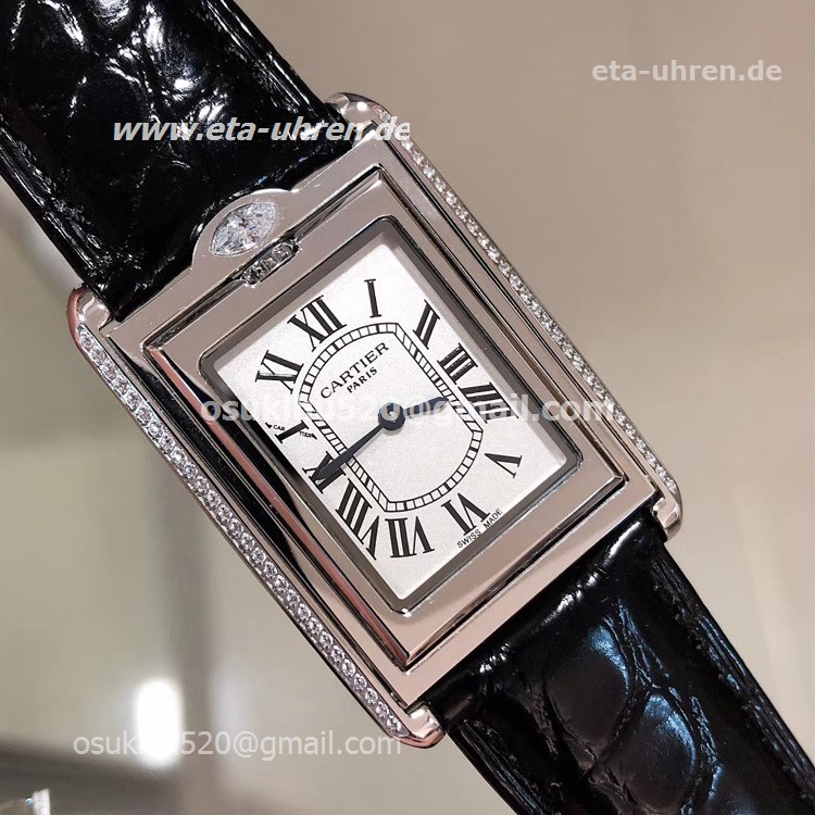  Cartier Tank Reversible Cabriolet Diamonds Damenuhren schwarzes band
