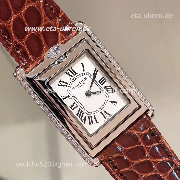  Cartier Tank Reversible Cabriolet Diamonds Damenuhren Braunes band