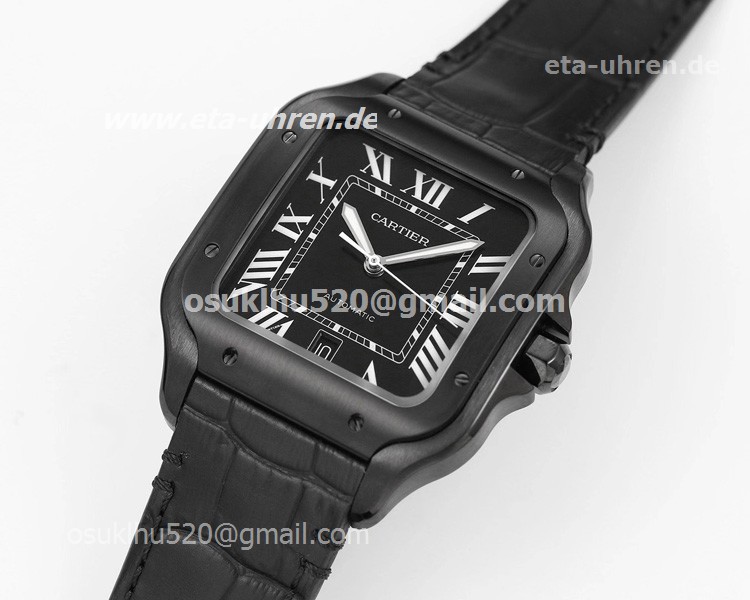 Cartier Santos LM Black Case schwarz / weißes Zifferblatt Herrenuhr