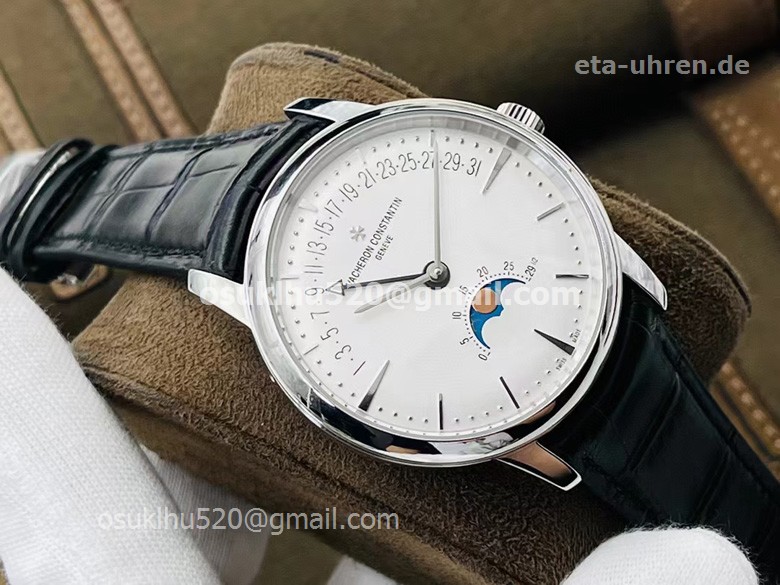 VC Patrimony moon phase retrograde date Edelstahl uhren