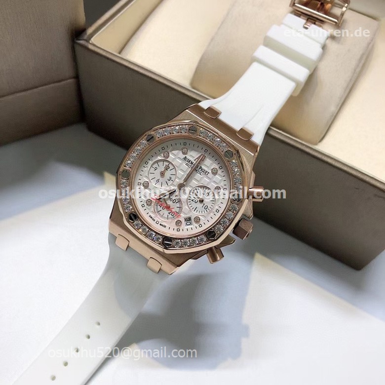AP Royal Oak Offshore Chronograph Rosegold Diamanten Damenuhren Weiß
