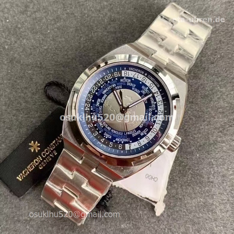 VC Overseas World Time Blaues Zifferblatt mit Stahlarmband