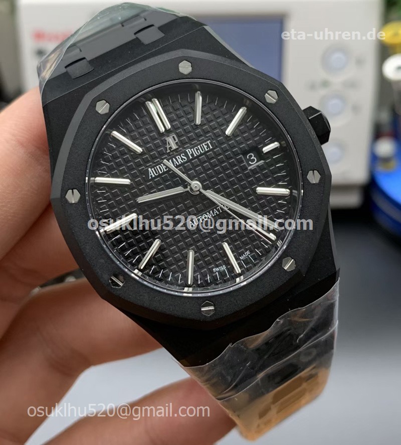 AP Royal Oak Uhren für Herren 15400 Schwarz DLC Stahlgehäuse und Armband