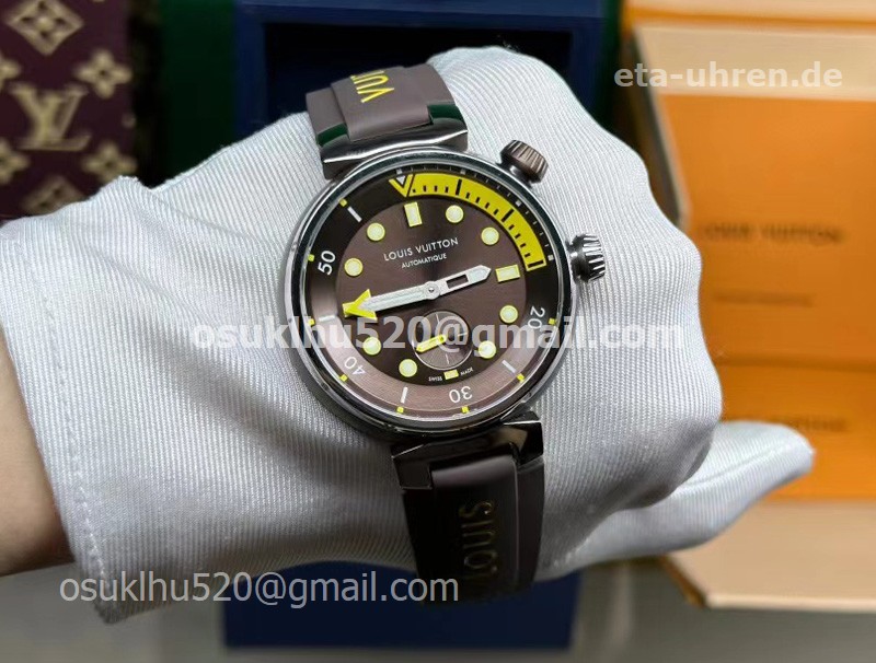 LV Tambour Street Diver Automatic 44mm SS/Ru Braunes Gesicht Herrenuhren