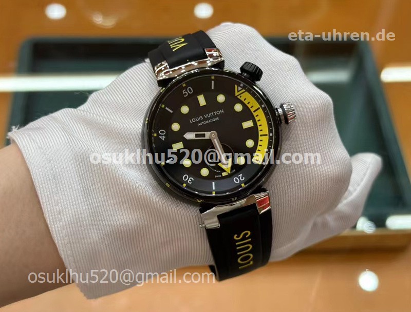 LV Tambour Street Diver Automatic 44mm SS/Ru schwarzes Gesicht Herrenuhren