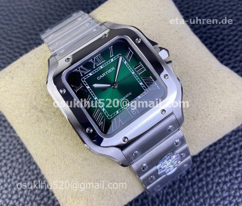 Cartier Santos Herrenuhr Large 40mm Grünes Zifferblatt aus Edelstahl