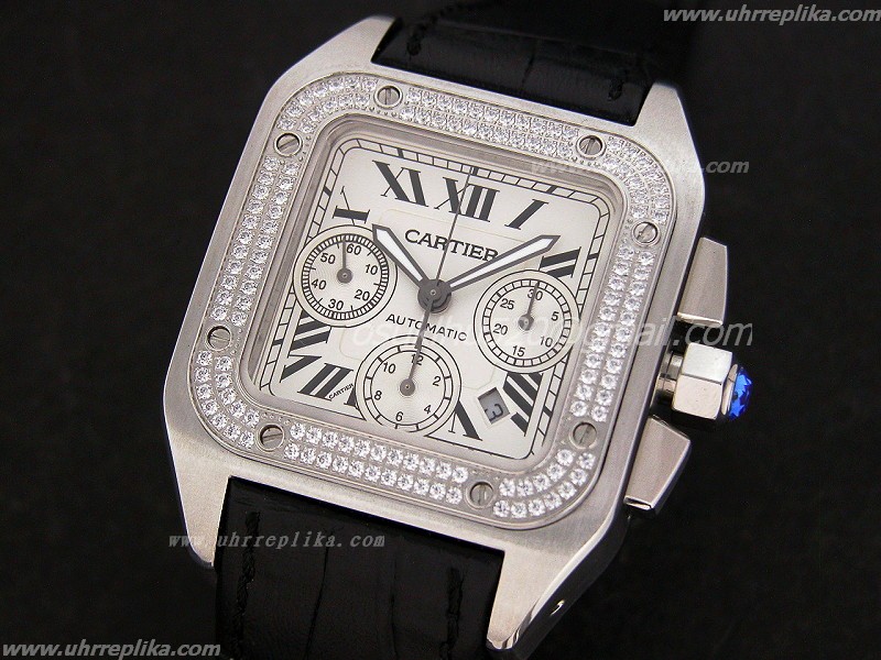 Cartier Santos 100 replica Mens 41mm Chrono Diamanten White
