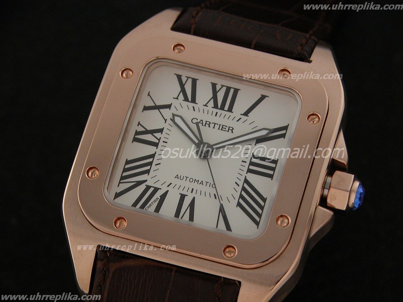 Cartier Santos 100 replica Mens XXL Rose Gold Asian 2892