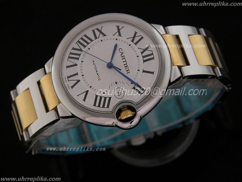 Balon Bleu 42MM Mens Cartier fake uhren 2-Tone Swiss ETA 2824