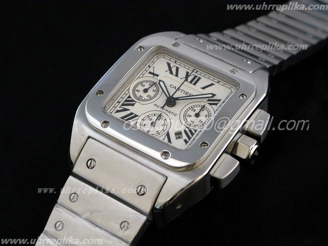 Cartier white Santos-100 Chrono Edelstahl-Armband