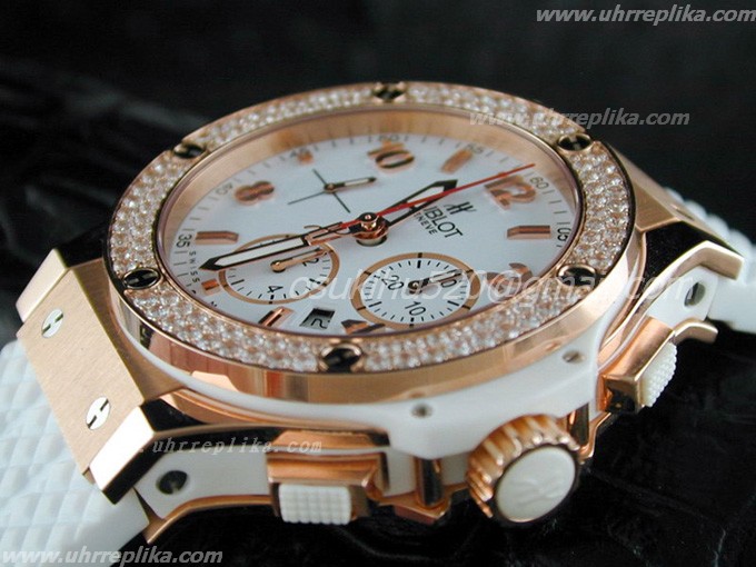 replica hublot big bang Rose Gold Weißes Zifferblatt Diamant-Lünette