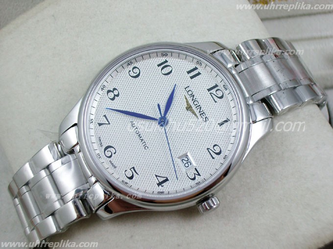 Longines Master Collection men automatic weiß-texturierte-Zifferblatt Arabische-Nummern-Marker stain