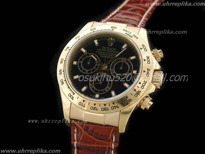 rolex fälschungen uhren Gelbgold Schwarzes Zifferblatt lederarmband
