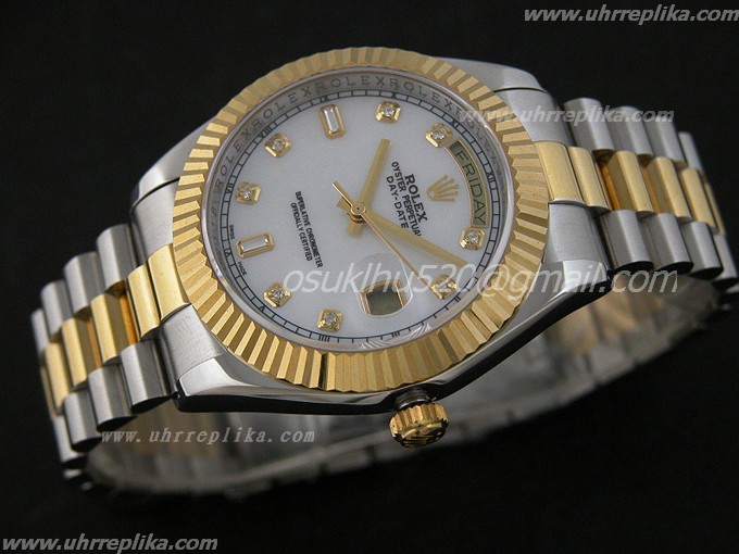 Rolex replica uhren Day Date 2 41mm two tone Mop Weiß Diamantens