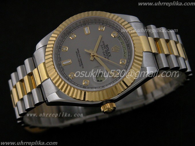 Rolex DayDate 2 replica 41MM grey yellow gold Diamantens Square