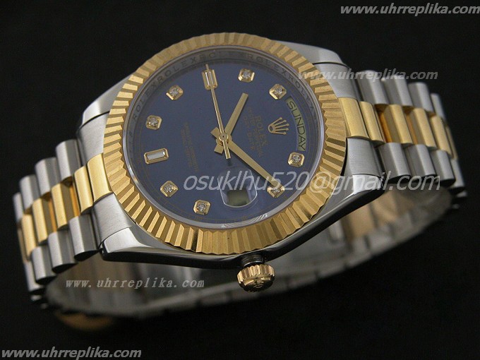 rolex Daydate 2 41mm replica uhren two tone Blaues Face Daydate Swiss