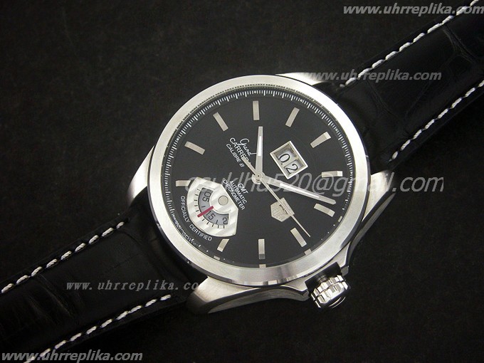 tag replica watches Carrera Calibre blau GMT Leather schwarzes