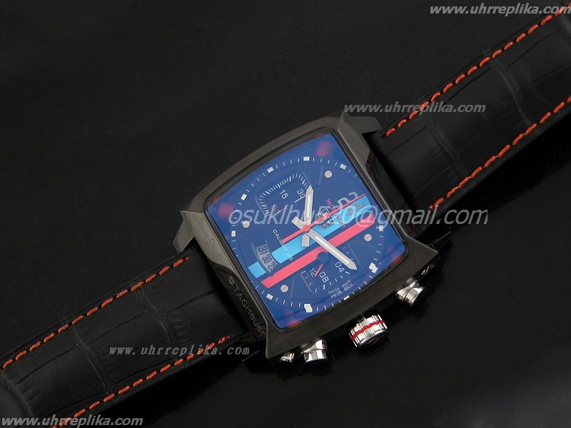 tag monaco replica Calibre 36 PVD Schwarzes Leder Japanese Quarz