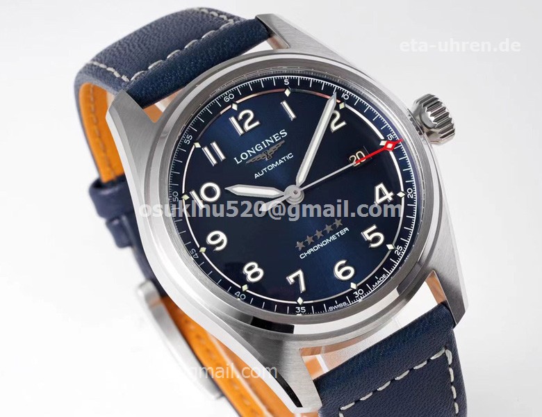 Longines Spirit 42 mm 5 Sterne blaues Zifferblatt Lederarmband