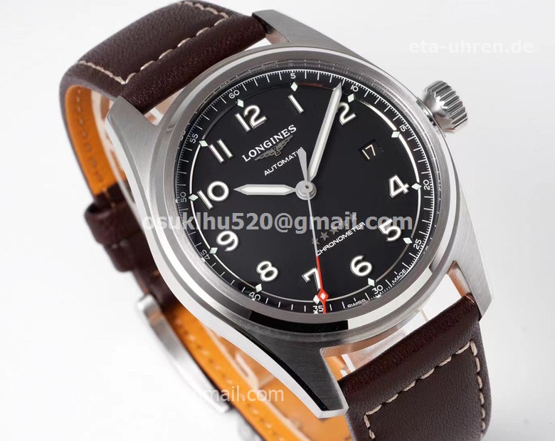 Longines Spirit 42 mm 5 Sterne schwarzes Zifferblatt Lederarmband