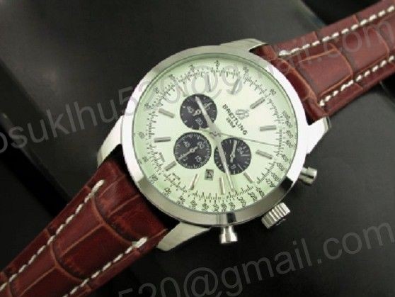 Breitling Transocean Chronograph Damenuhr Stahl/Leder weißes/Schwarz