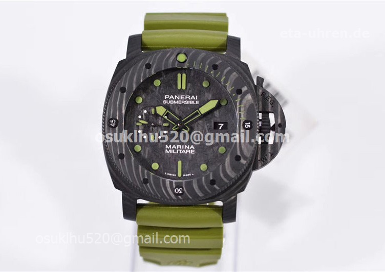 Panerai Submersible Marina Militare Carbotech 47 Green Kautschukband