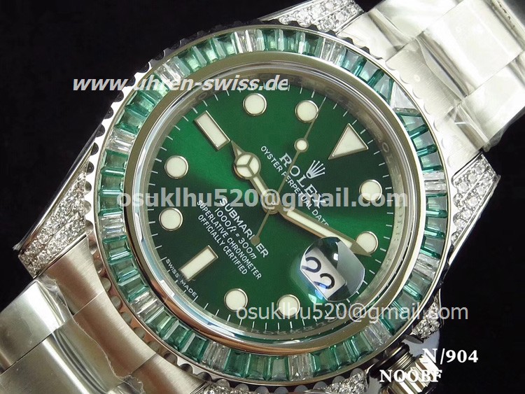 Rolex Submariner Bling uhren "Hulk" Stahlgehäuse Grüne Edelsteine Lünette