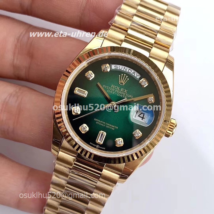 Rolex Day-Date 36 Gelbgolduhr case Green/Diamonds Dial