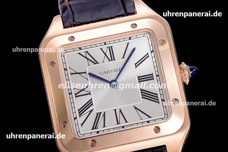 Cartier Santos-Dumont XL Handwind uhren Rosegold brauner Riemen WGSA0032