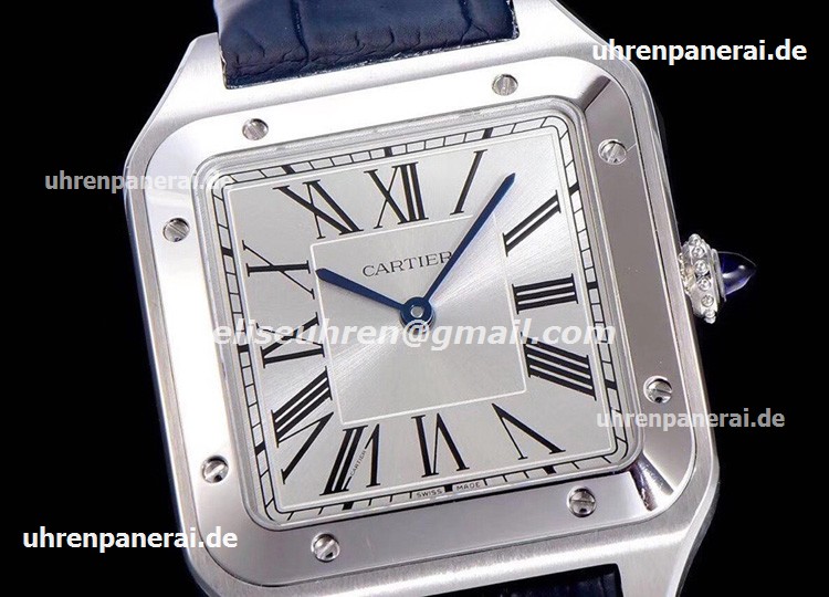 Cartier Santos-Dumont XL Handwind uhren stahl blaues Lederband