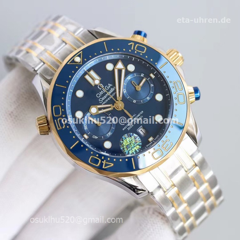 Omega Seamaster Diver 300m Chronograph 44 mm Gelbgold und Stahl Blaues