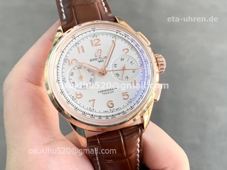 Breitling Premier B09 Chronograph 40 Watch 18k Rosegold Lederriemen