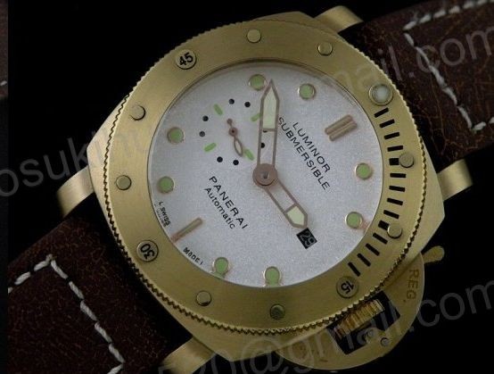 Panerai Luminor Submersible Yello gold/Leder Günstige Uhr Weiß