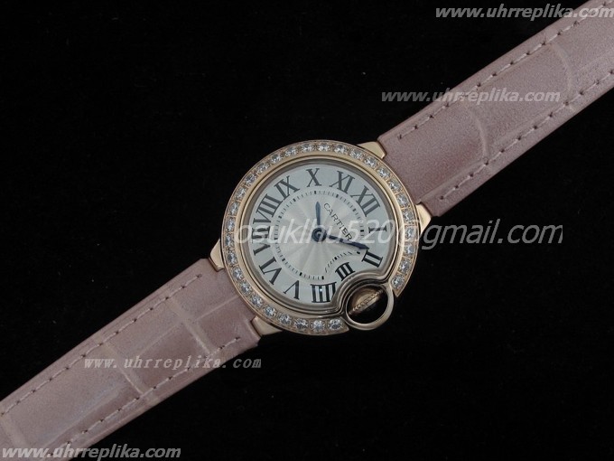 replica cartier diamanten watch Ballon Bleu Ladies Silver Rosa Lederarmband