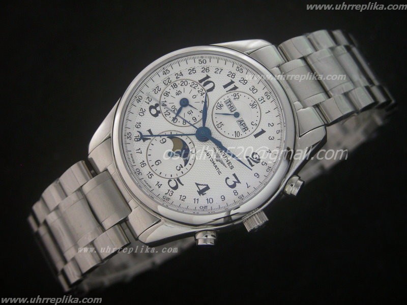 longines fake watches Master Chrono Stahl Asia 7751 Weiss