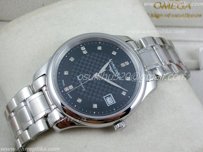 Longines Master Collection men automatic schwarz-Zifferblatt Diamant-Marker stianless-steel-bezel Sw