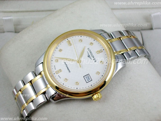 Longines Master Collection men automatic weiß-Zifferblatt Diamant-Marker Gelb-Gold-bezel Swiss genev