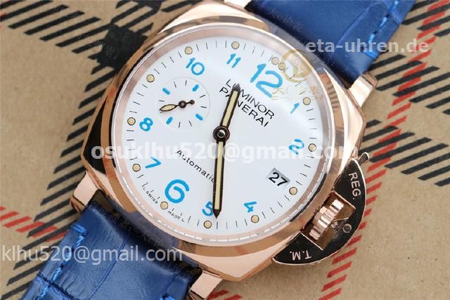 Panerai Luminor Due VSF 42mm goldene Uhren White Dial Blaues Lederband